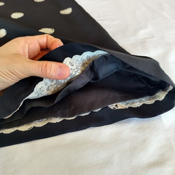 KATE SPADE Silk Polka Dot Black + Cream Shift Dress 3/4 Bell Sleeve Mod Retro 2 - Picture 12 of 15